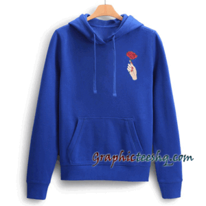 Hand Holding Rose Blue Hoodie