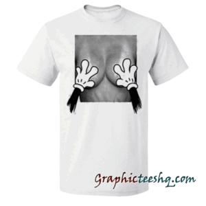 Mickey Mouse Hands Over Breast tee shirt for adult men and women.