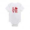 LOVE With Red Glitter and Heart Baby Onesie