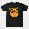 Summertime Flamingo with Palms and Sunset tee shirt