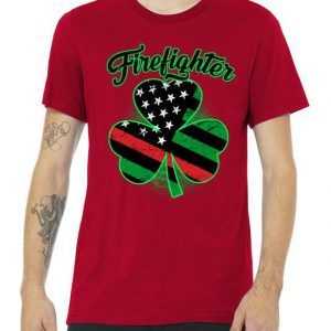 Firefighter St. Patrick's Day Red Line Clover tee shirt