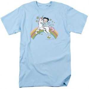 Betty Boop Riding a Unicorn on Rainbows tee shirt