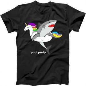 Pool Party Funny Shark in Unicorn Float tee shirt