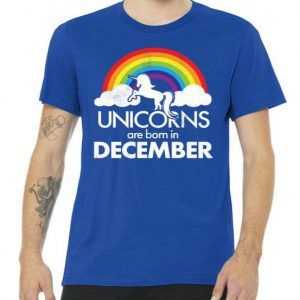 Unicorns Are Born In December Rainbow Retro tee shirt