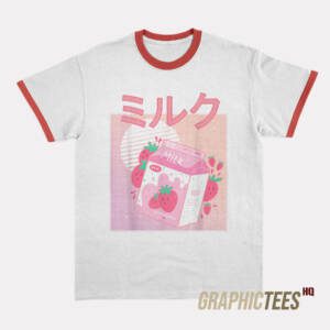 Japanese Kawaii Strawberry Milk Shake Carton Ringer T-Shirt